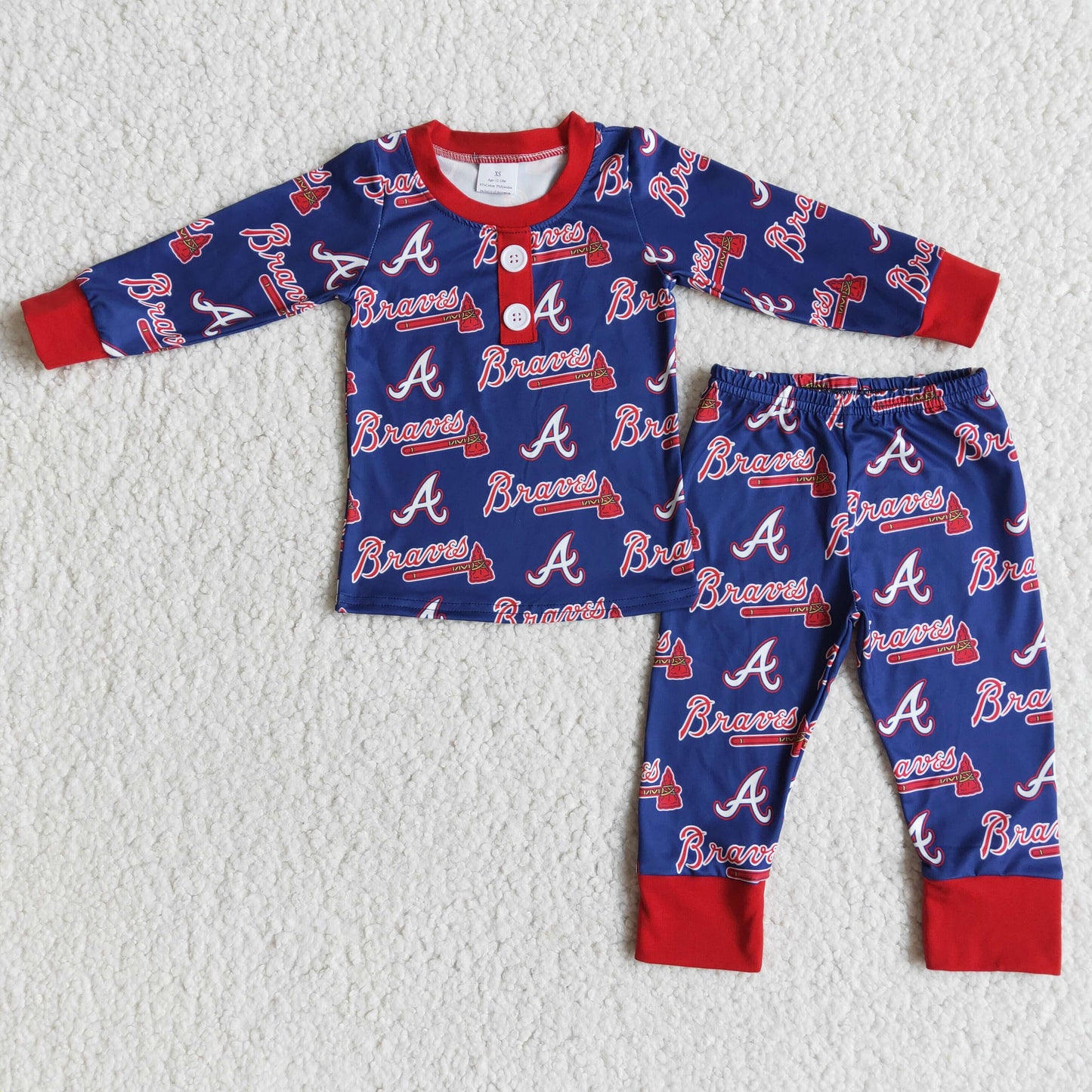 Braves print long sleeve boy team pajamas