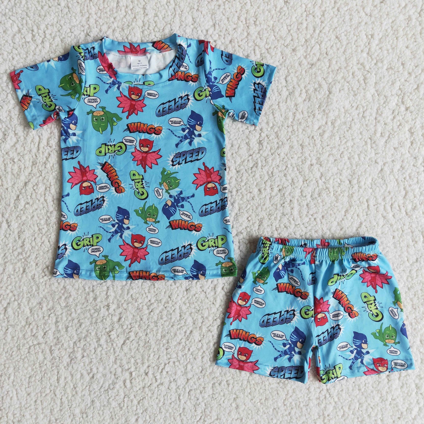 Speed wings short sleeve shorts hero boy summer pajamas