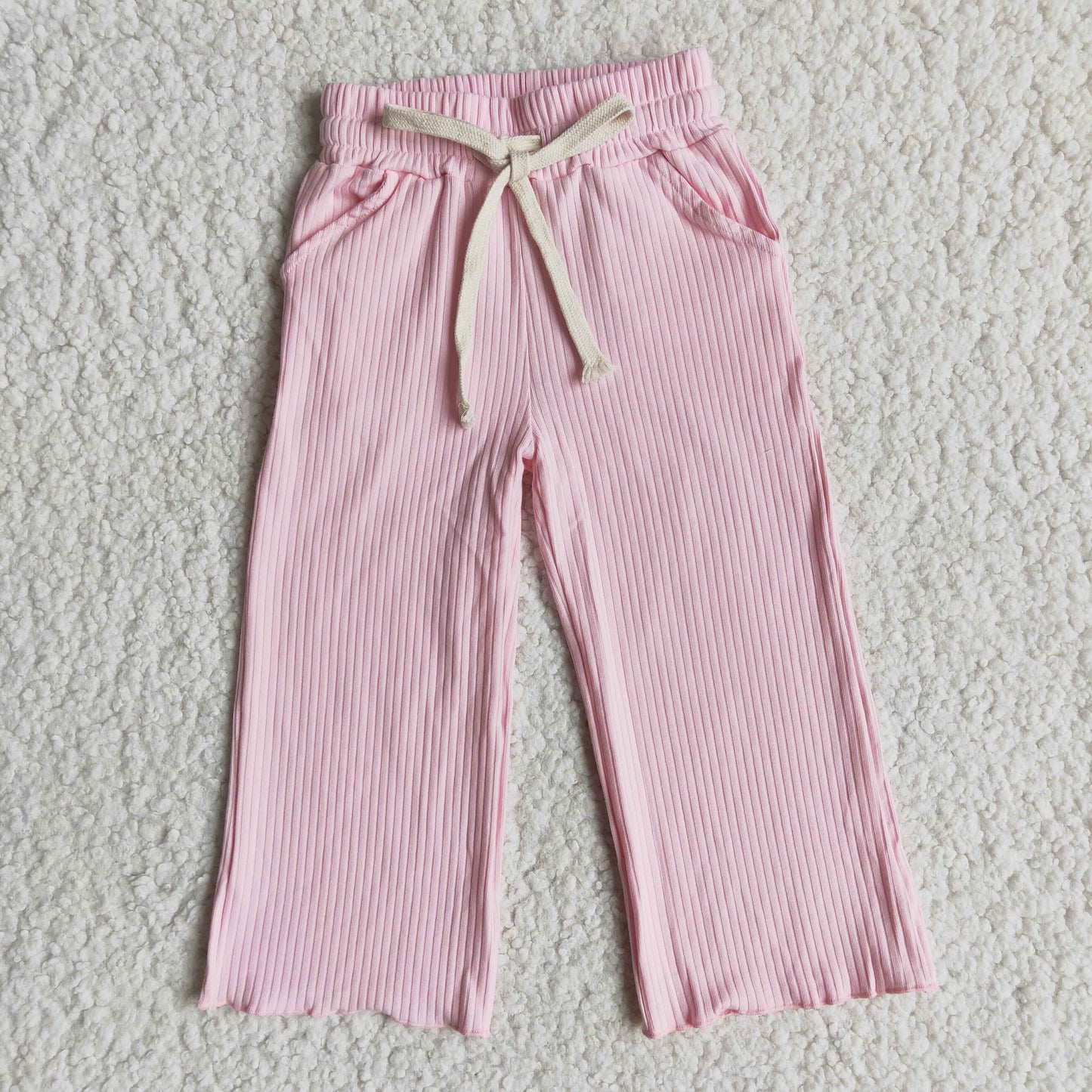 Pink stripe cotton elastic waistband pants