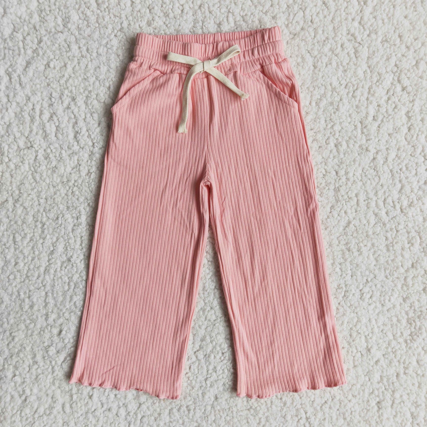 Peach stripe cotton elastic waistband pants