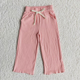 Peach stripe cotton elastic waistband pants