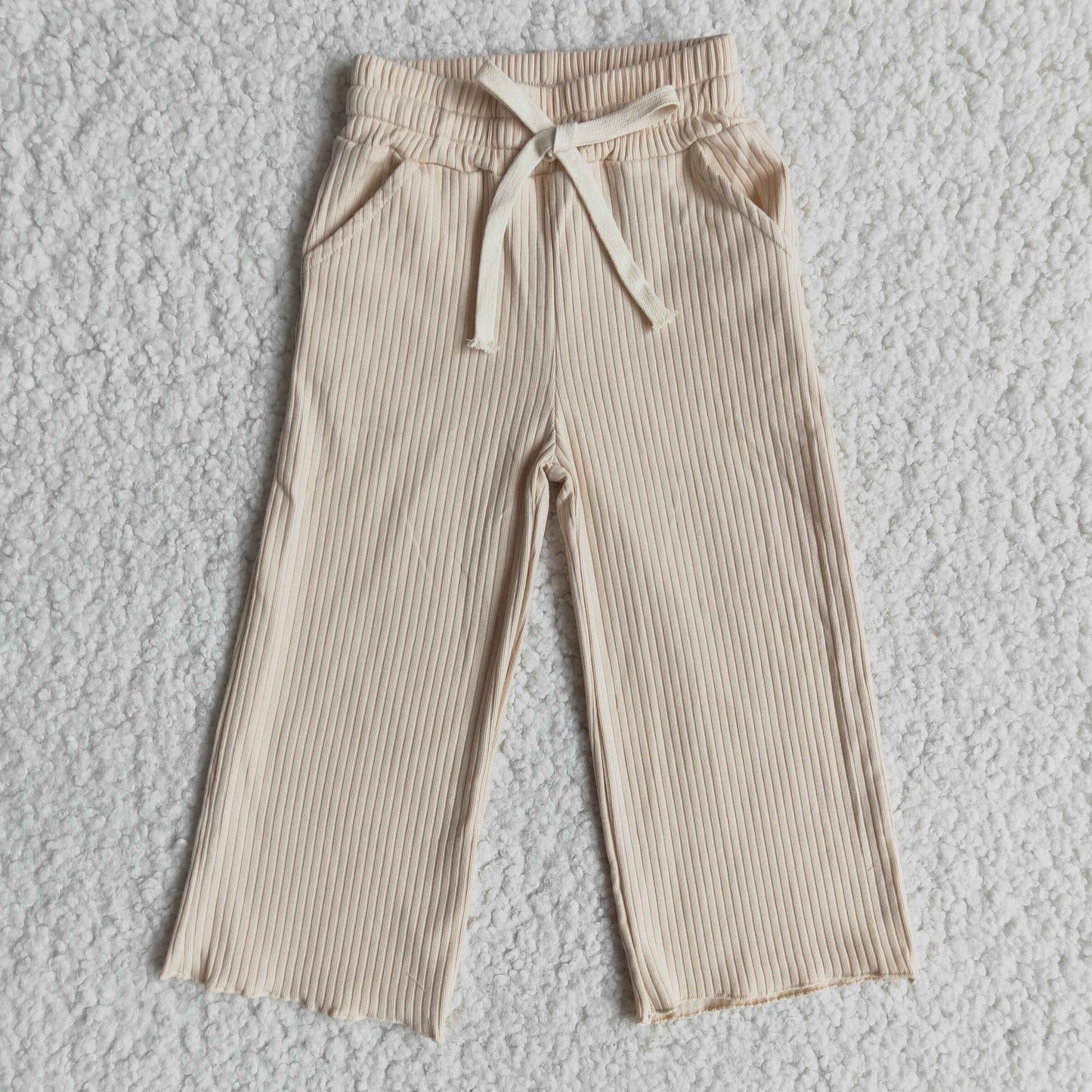Khaki stripe cotton elastic waistband pants