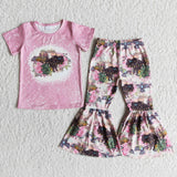 Cactus cow floral print shirt bell bottom pants girls boutique clothing