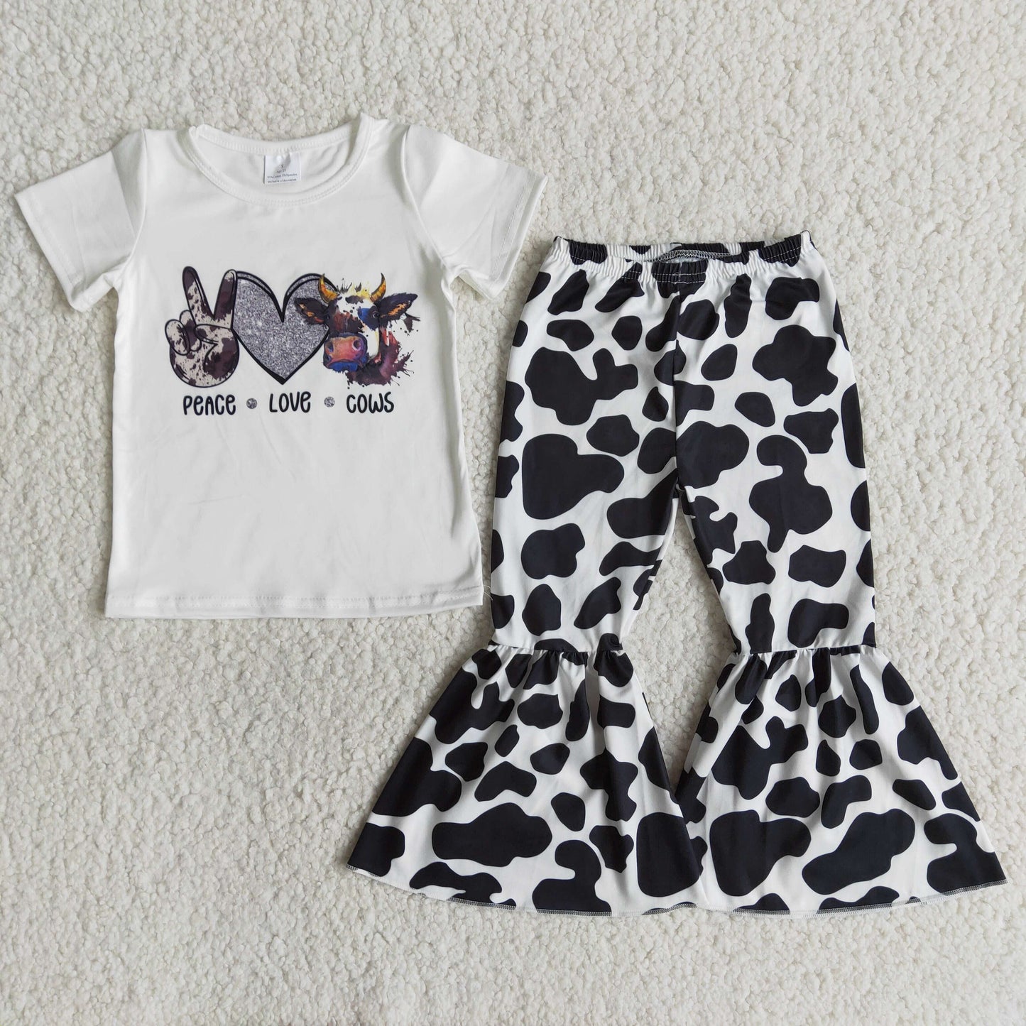 Peace love cows white shirt bell bottom pants girls children outfits