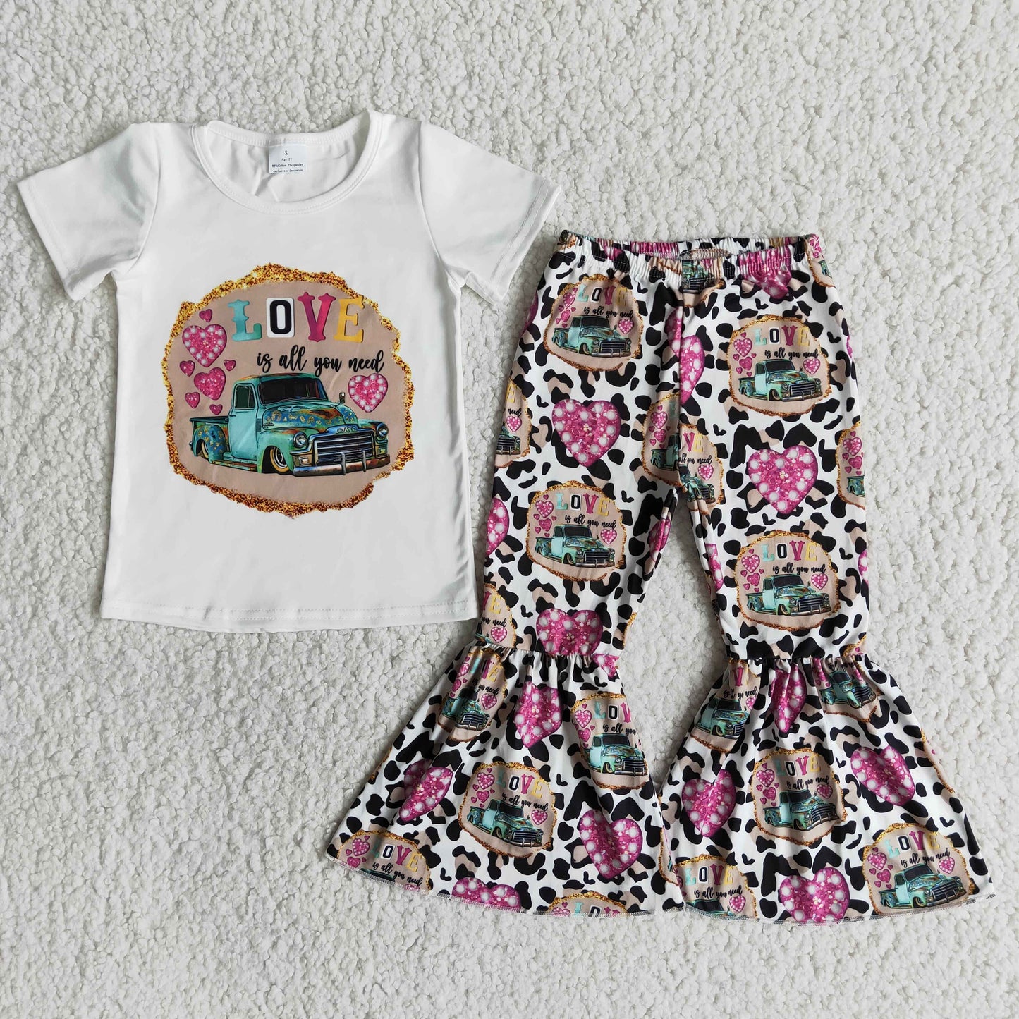 Love is all you need truck leopard pants girls boutique clothing set