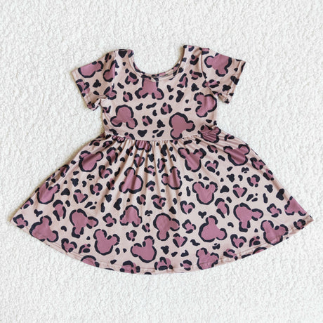 Short sleeve leopard mouse print toddler girls twirl summer dresses