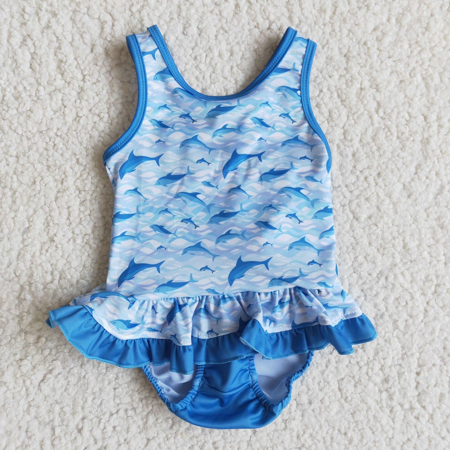 Sleeveless shark print baby girls swimsuit