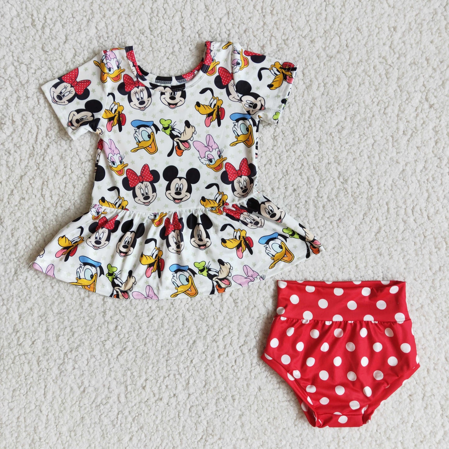 Short sleeve mouse peplum polka dot bummies baby outfits