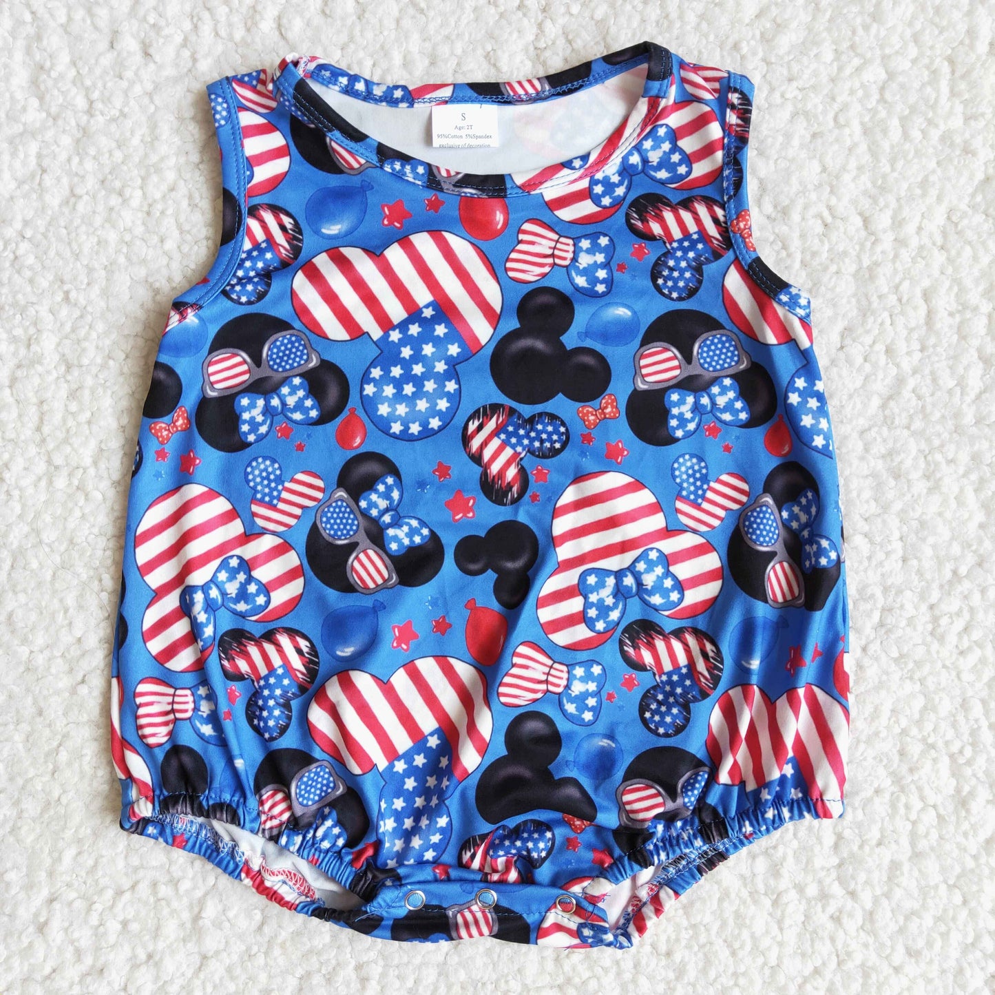 Star stripe cute print sleeveless mouse bubble 4th of july baby romper