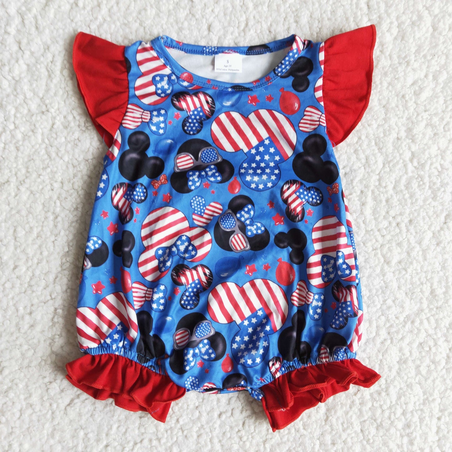 Flutter sleeve mouse star and stripe print baby girls 4th of july romper