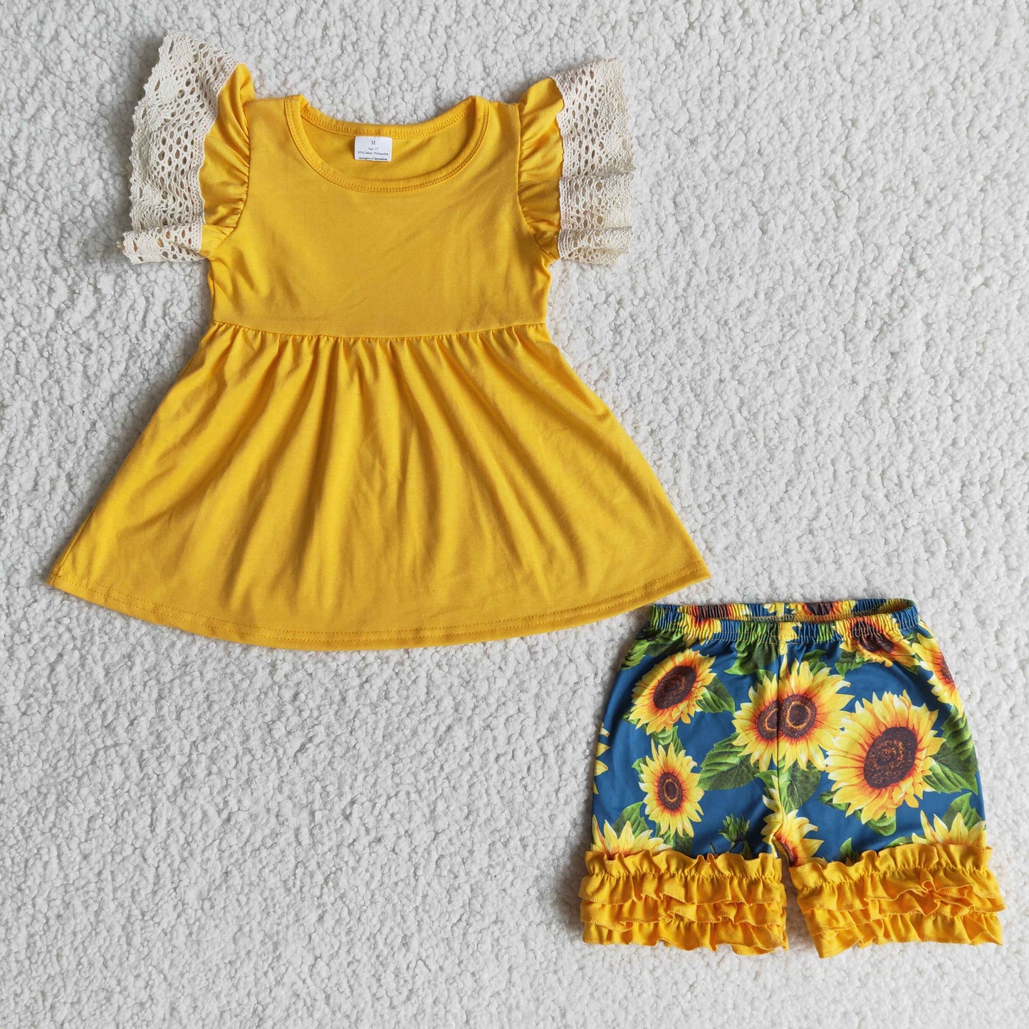 Mustard flutter sleeve sunflower shorts kids clothing girls