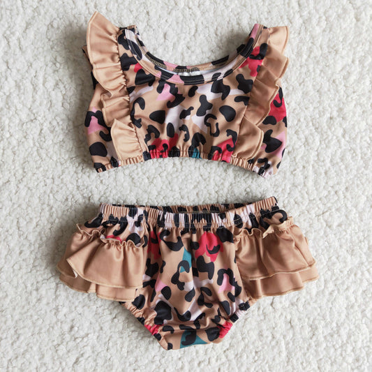 Brown leopard baby girls summer swimsuit