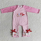 Heart truck stripe long sleeve baby girls valentine's romgper