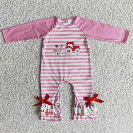 Heart truck stripe long sleeve baby girls valentine's romgper