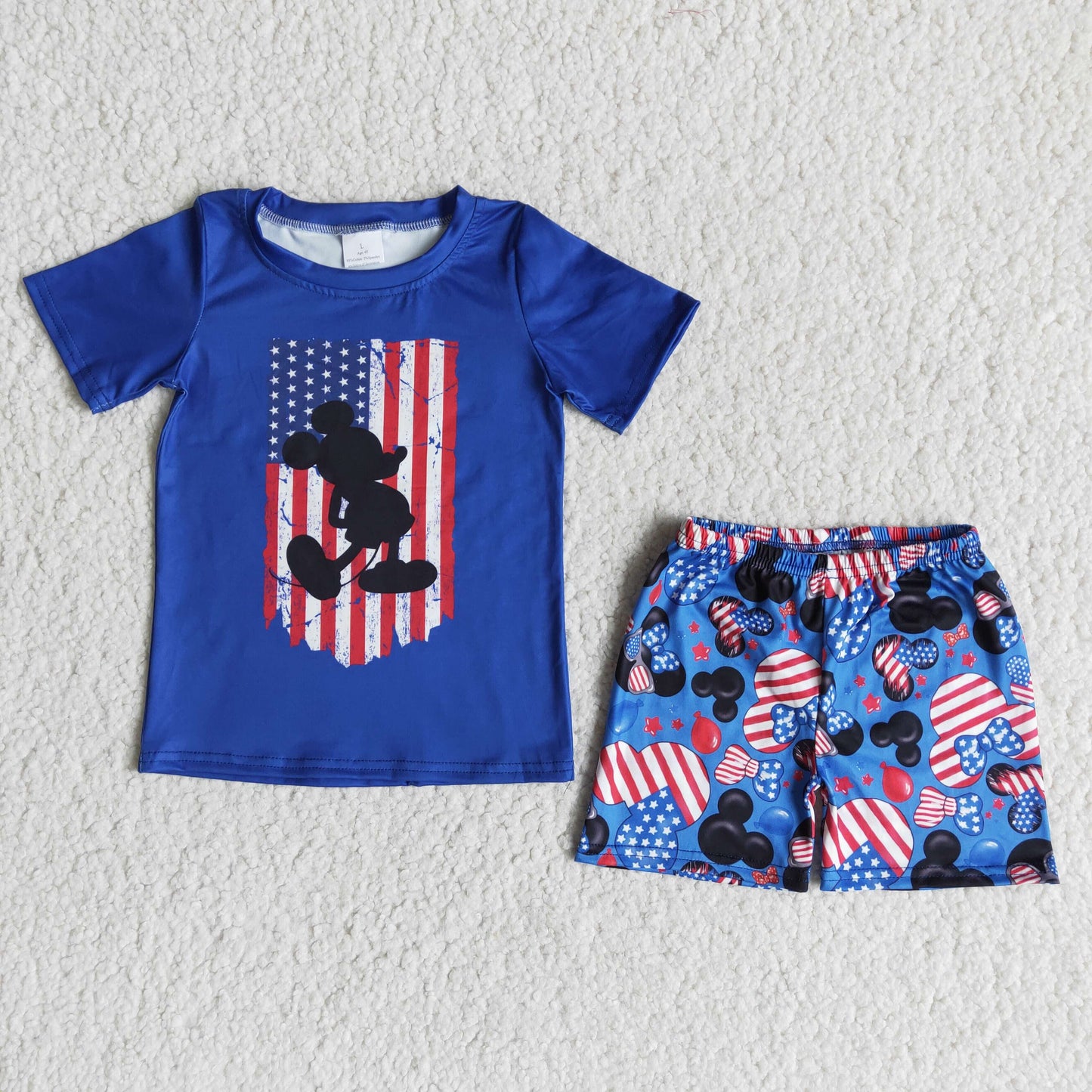 Cute mouse blue short sleeve shirt shorts boy 4th of july clothes