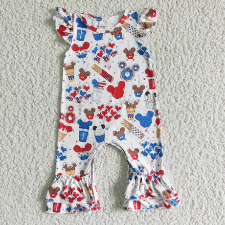 Cute print baby girls 4th of july romper