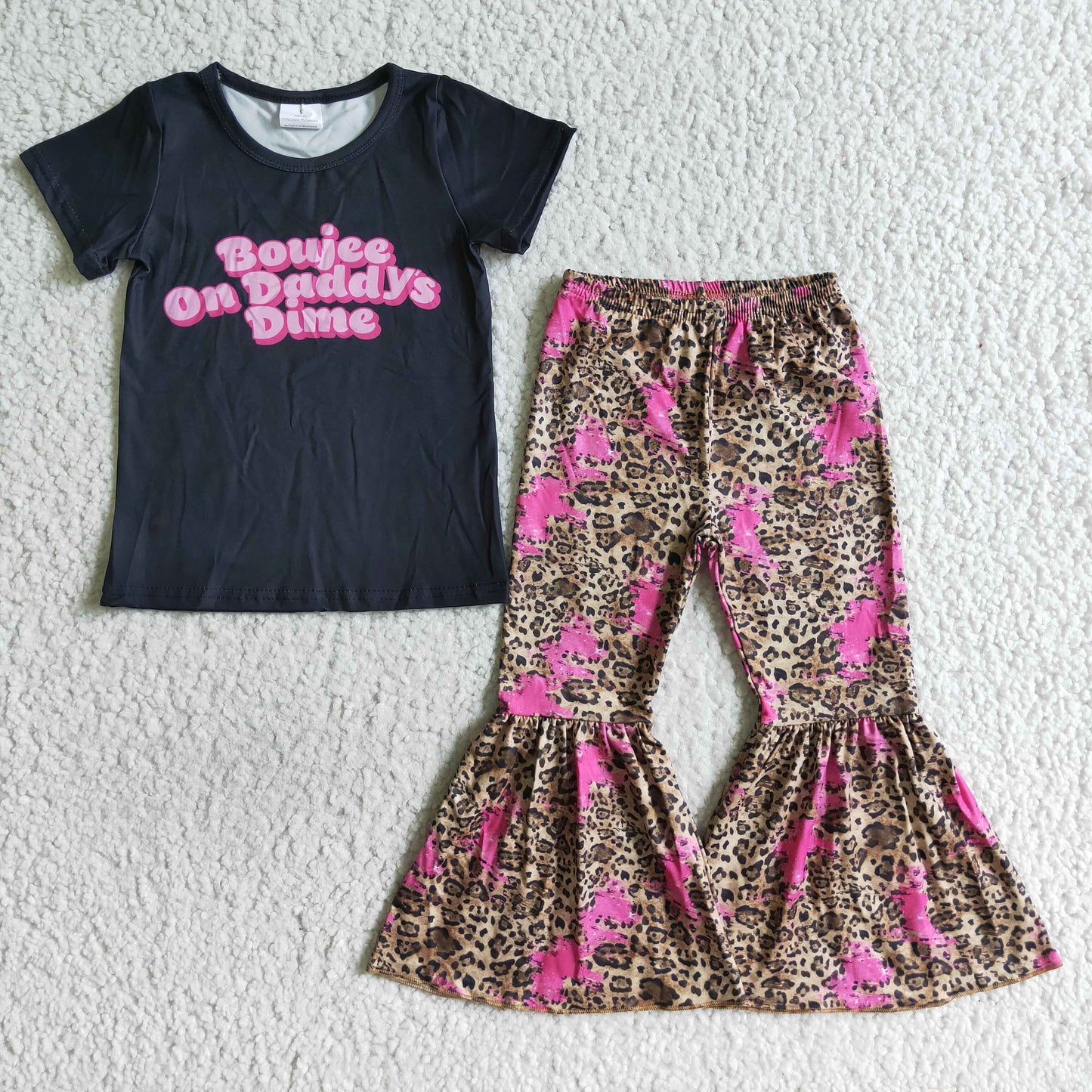 Daddy's dime black shirt leopard pants girls outfits