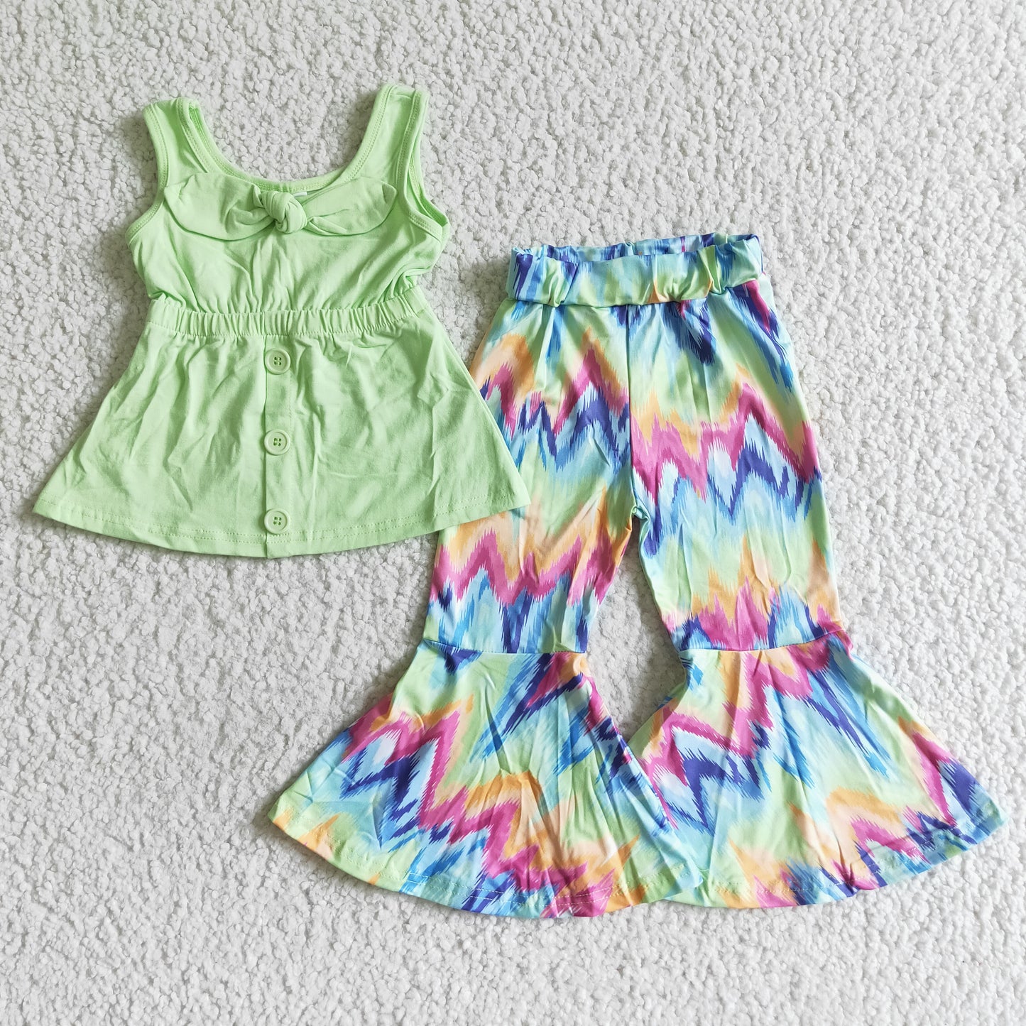 Girl Green Bow Tie Dye Print Outfit