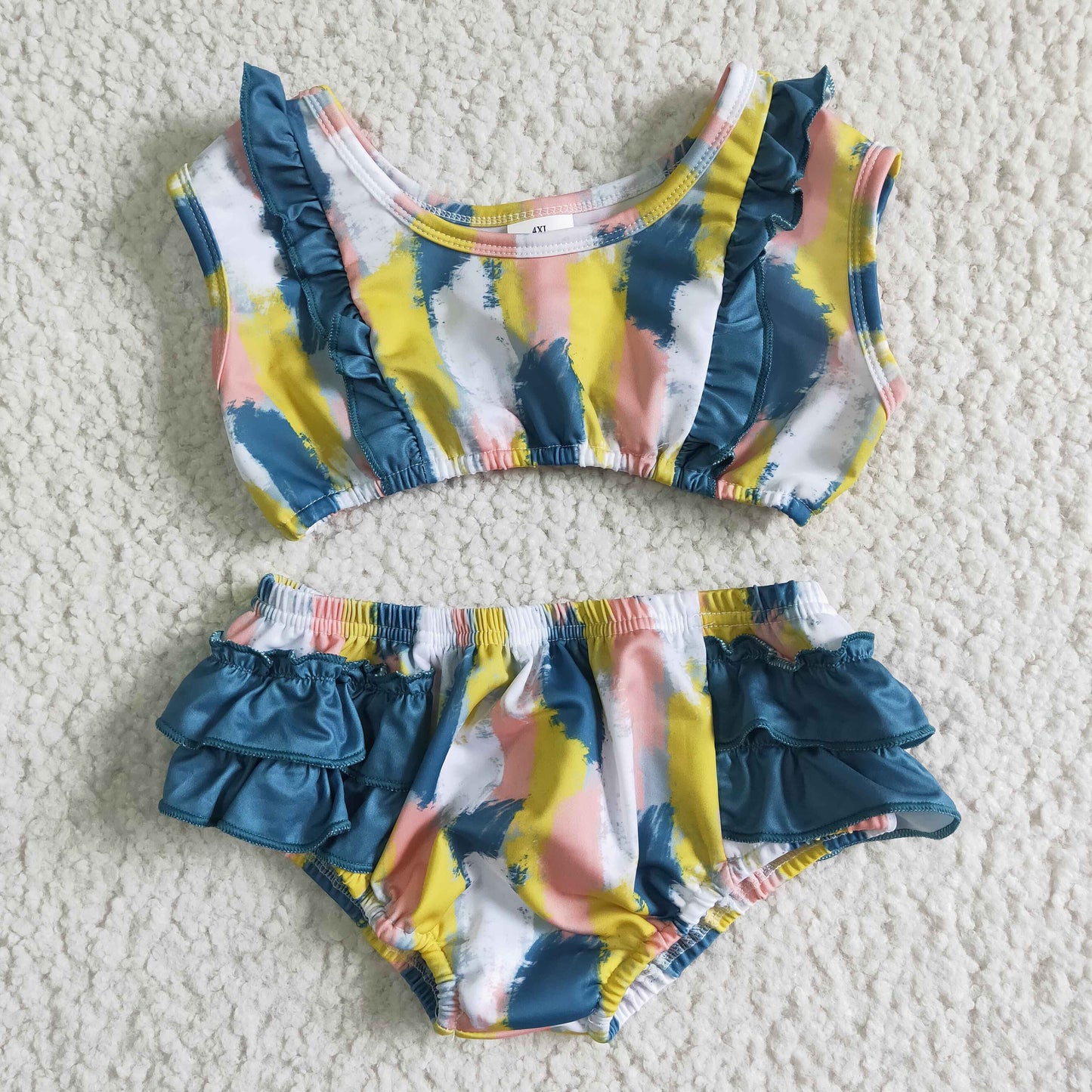 Sleeveless stripe ruffle baby girls summer swimsuit