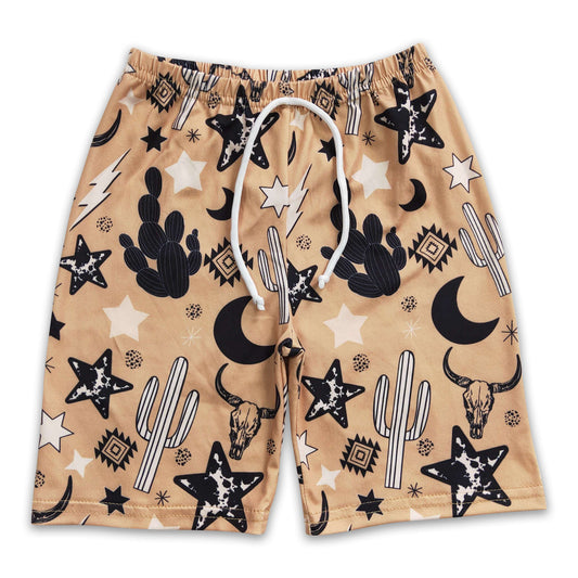 Bull skull cactus summer boy swim trunks