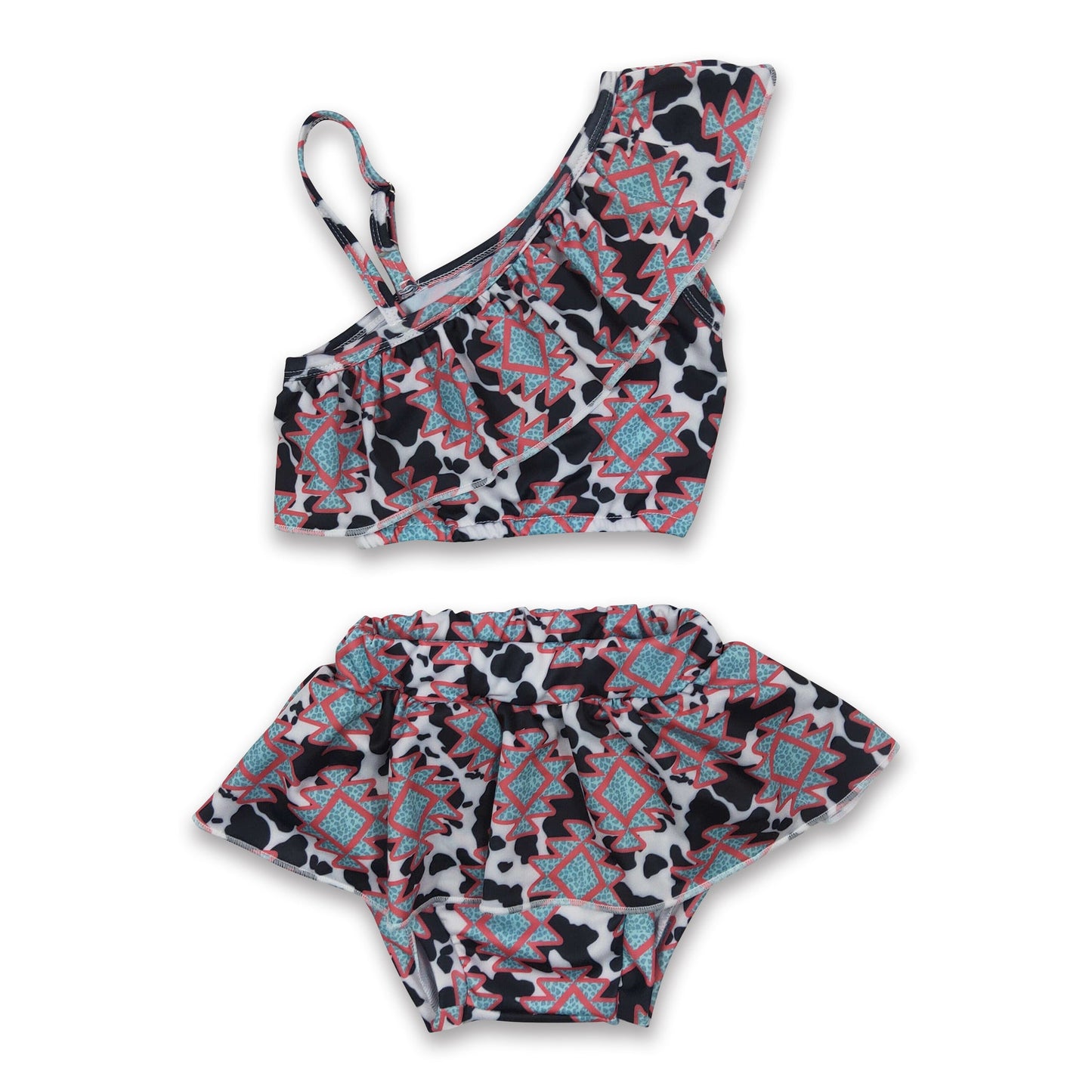 Aztec cow print swim wear baby girls summer swimsuit