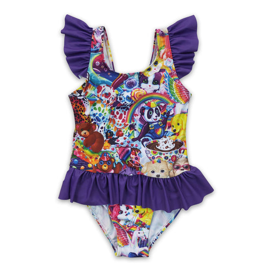 Colorful rainbow tiger baby girls summer swimsuit