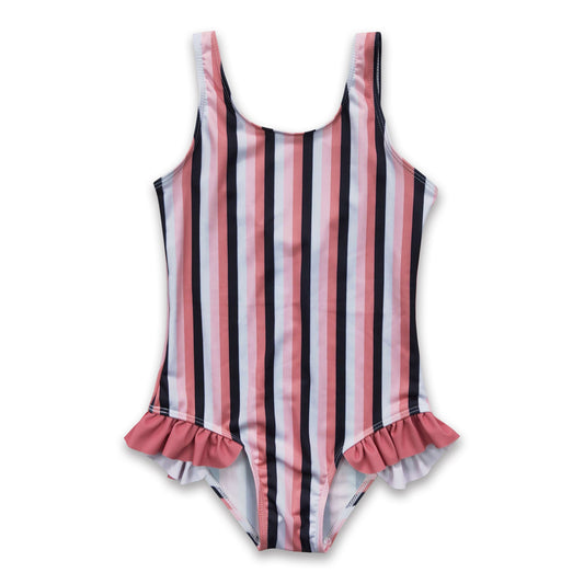 Stripe print lining baby girls summer one pc swimsuit