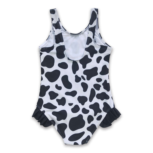 Cow print baby girls summer one pc lining swimsuit
