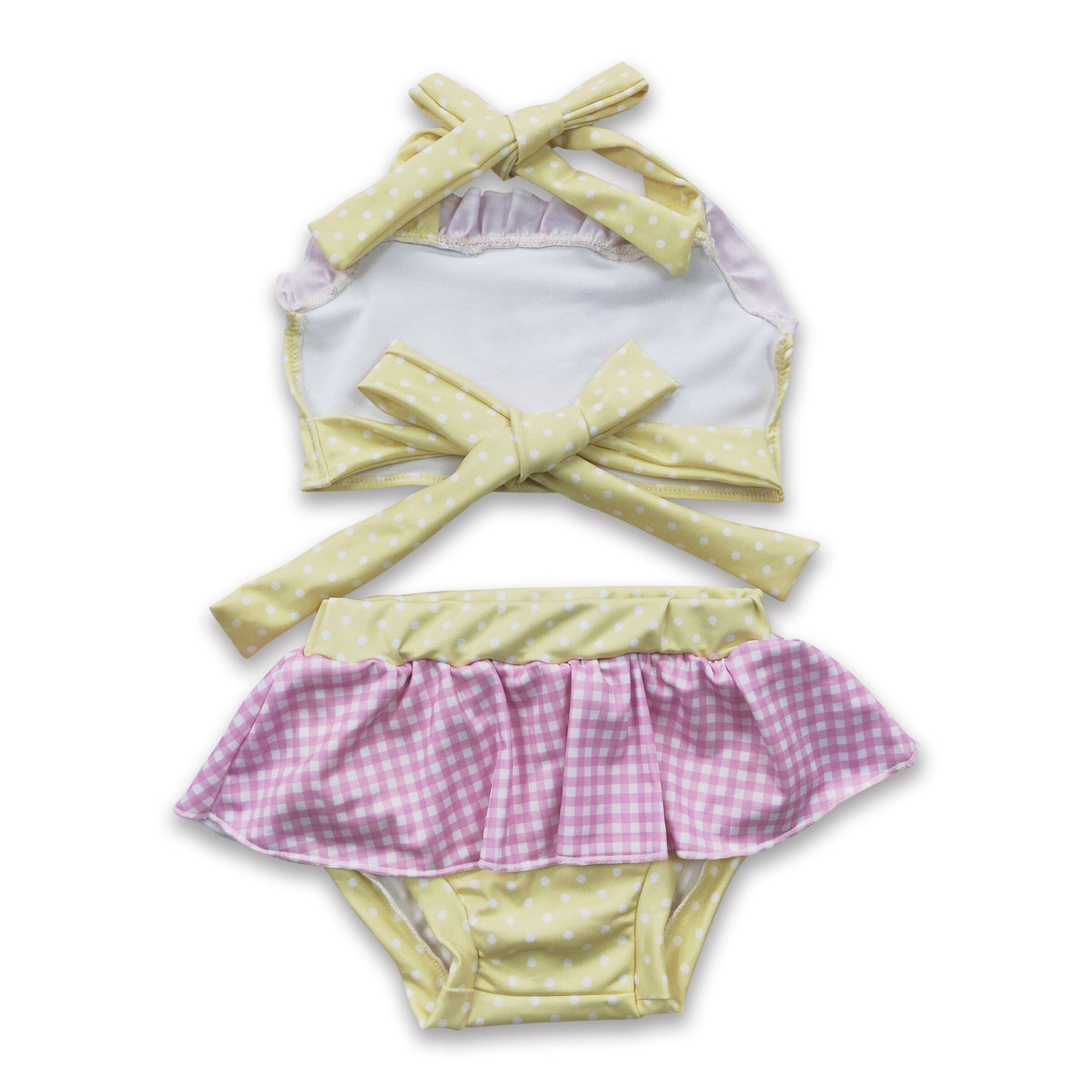 Rose yellow polka dots princess baby girls summer swimsuit