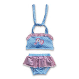 Sky blue polka dots princess baby girls summer swimsuit