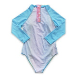 Colorful mermaid scale long sleeves lining girls swimsuit