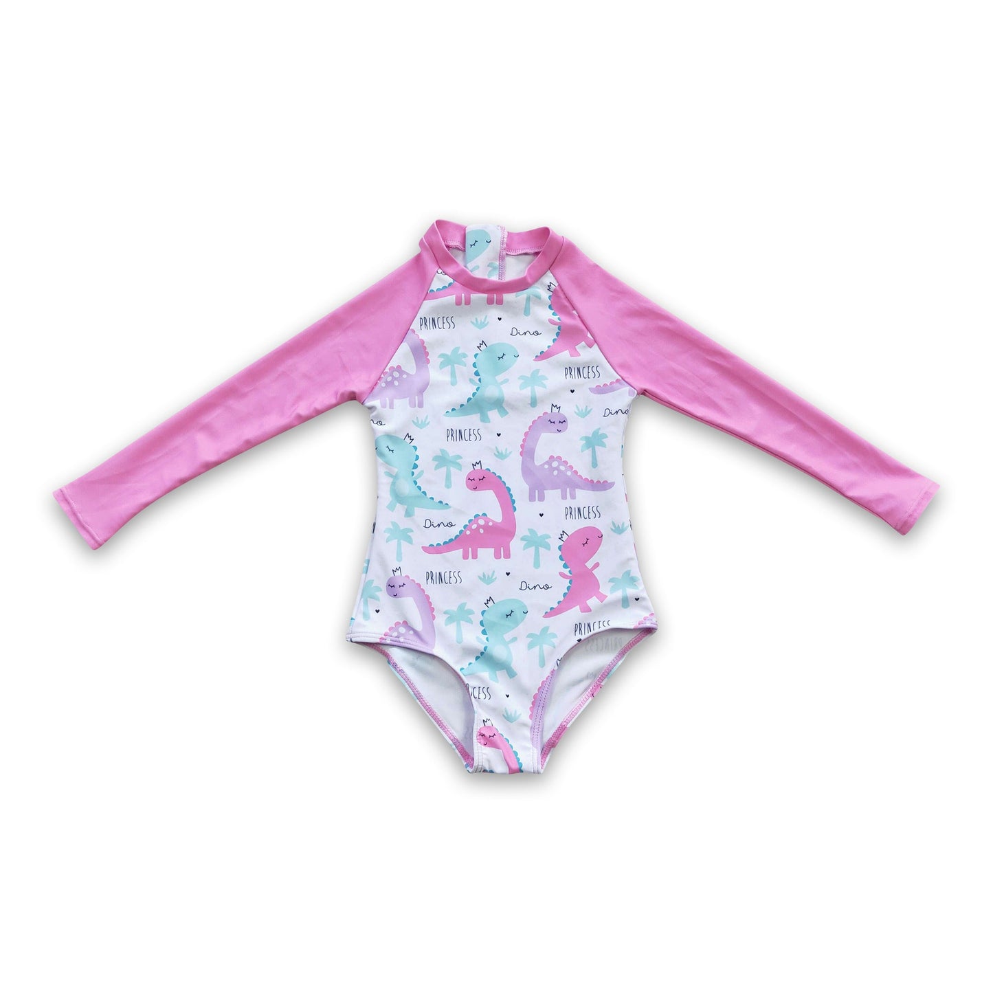 Dino princess long sleeves one pc lining baby girls swimsuit