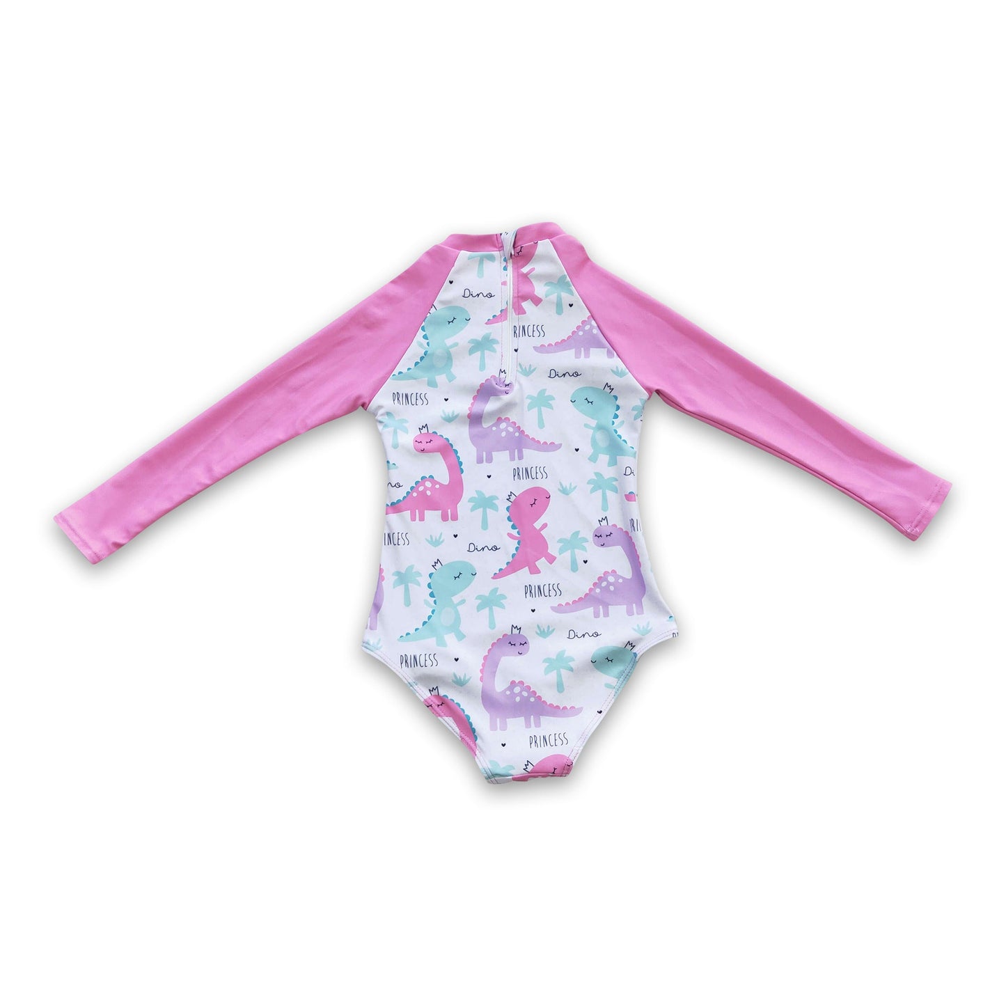 Dino princess long sleeves one pc lining baby girls swimsuit