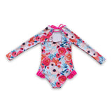 Long sleeves pink floral baby girls swimsuit