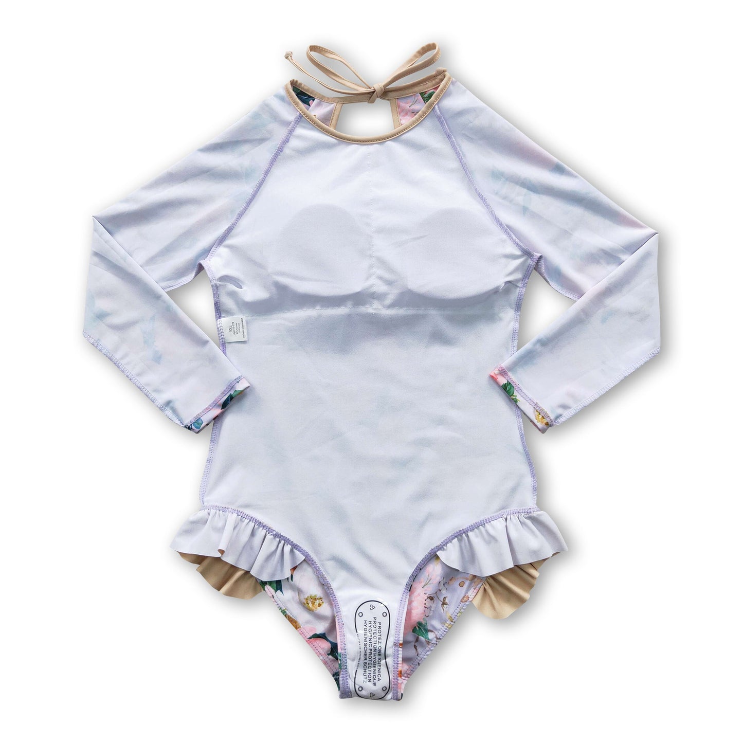 Long sleeves khaki floral lining baby girls swimsuit