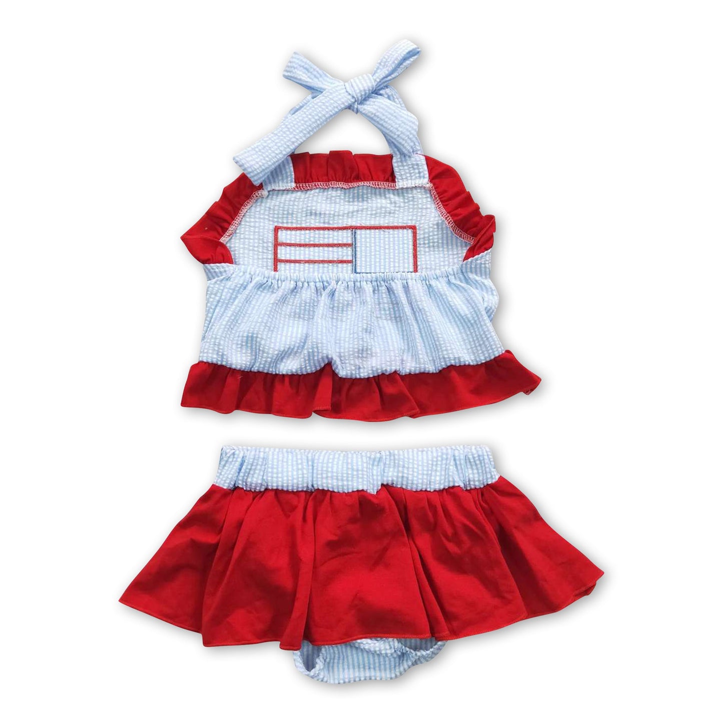 Flag embroidery seesucker girls 4th of july clothing