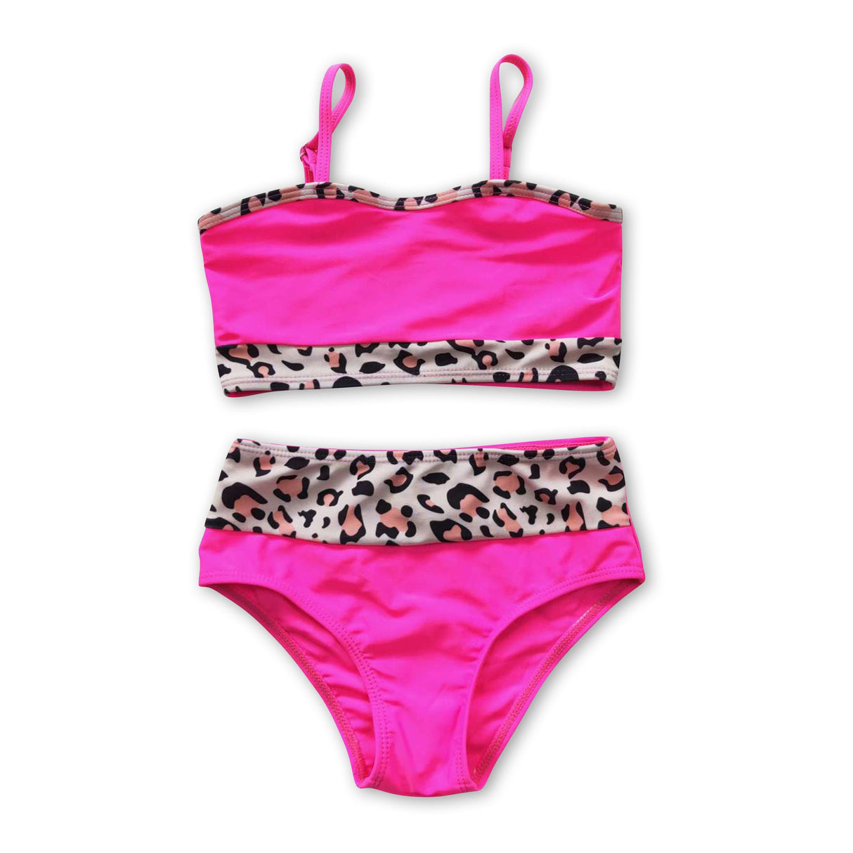 Hot pink leopard 2 pcs lining girls swimsuit