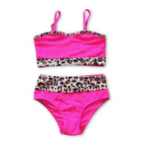 Hot pink leopard 2 pcs lining girls swimsuit