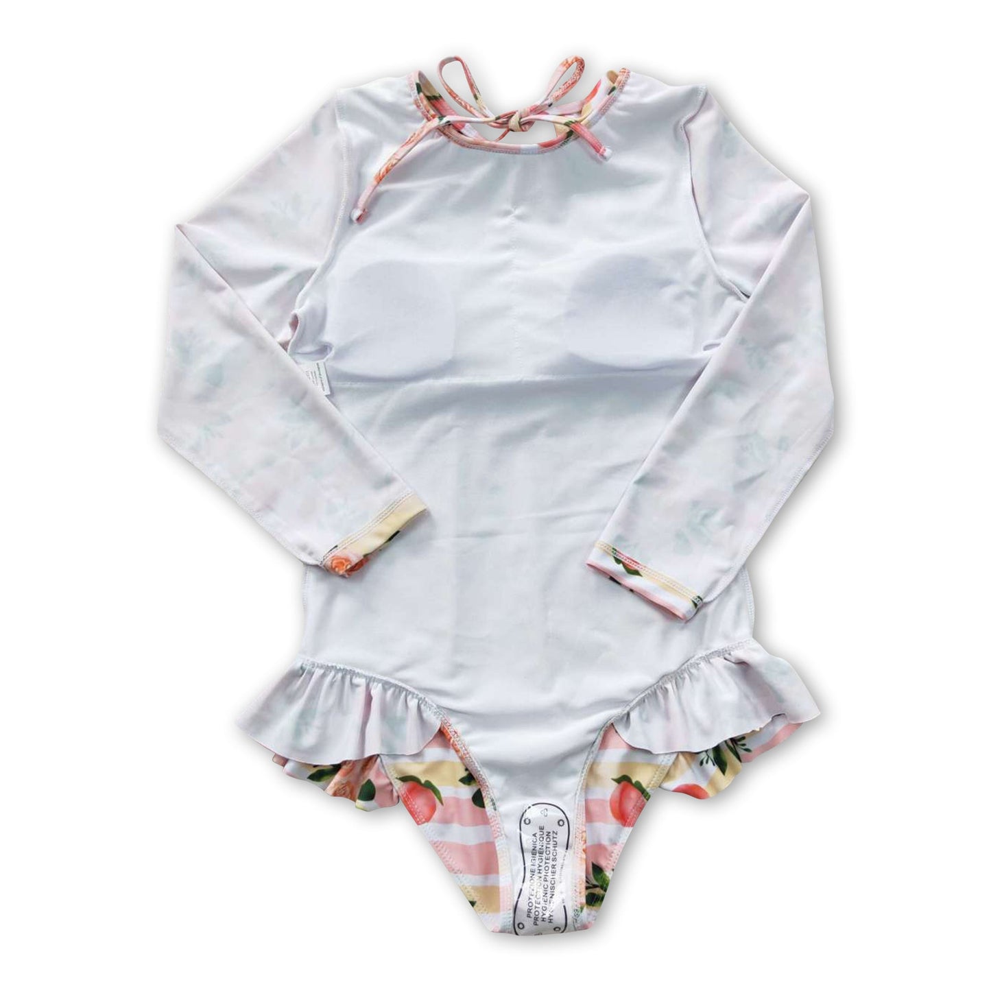 Long sleeves peach floral baby girls lining swimsuit