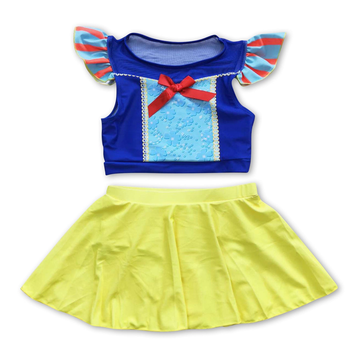 Blue yellow 2 pcs lining princess girls swimsuit