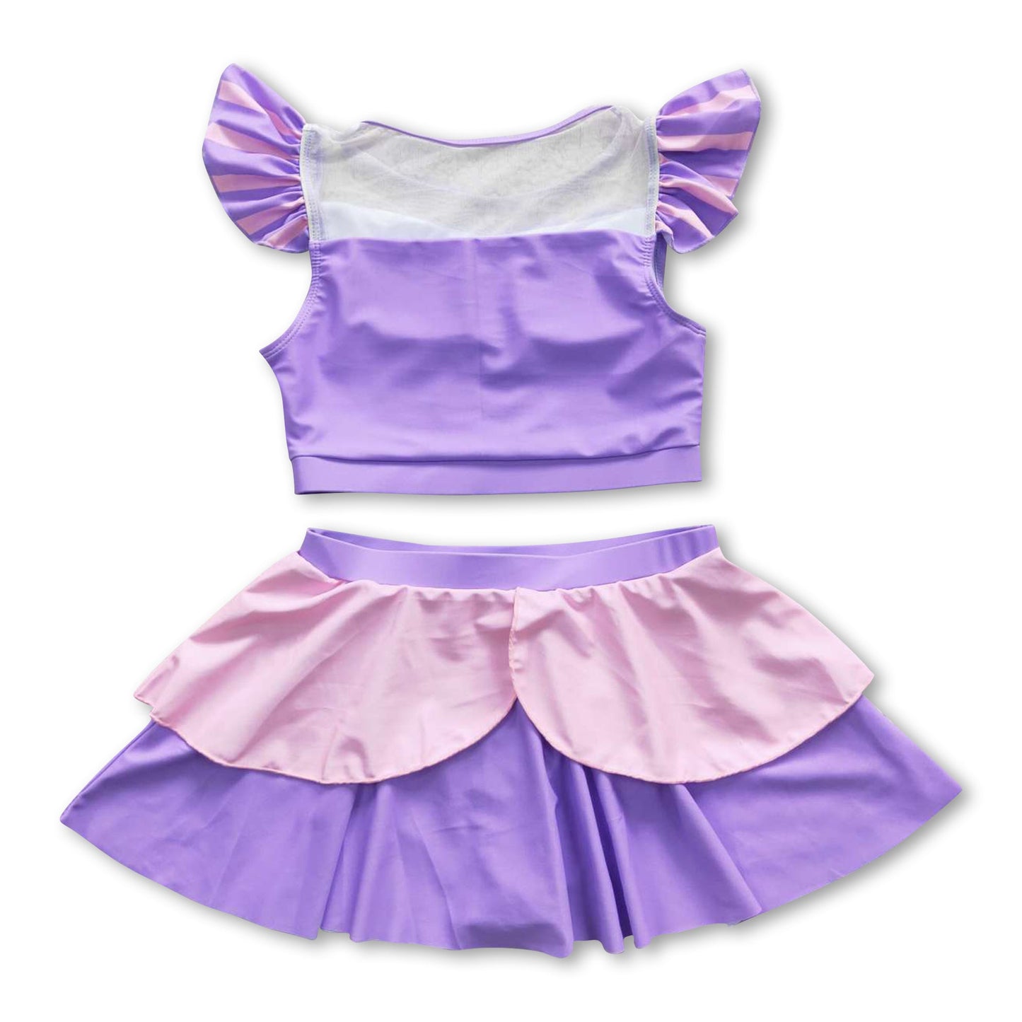 Lavender pink 2 pcs lining princess girls swimsuit