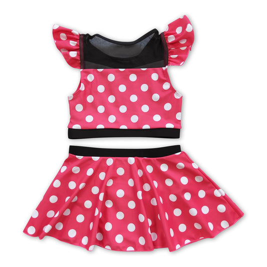 Red polka dots mouse 2 pcs lining girls swimsuit