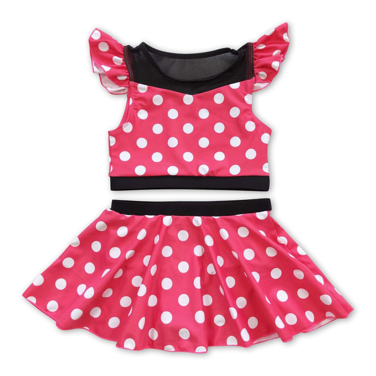 Red polka dots mouse 2 pcs lining girls swimsuit