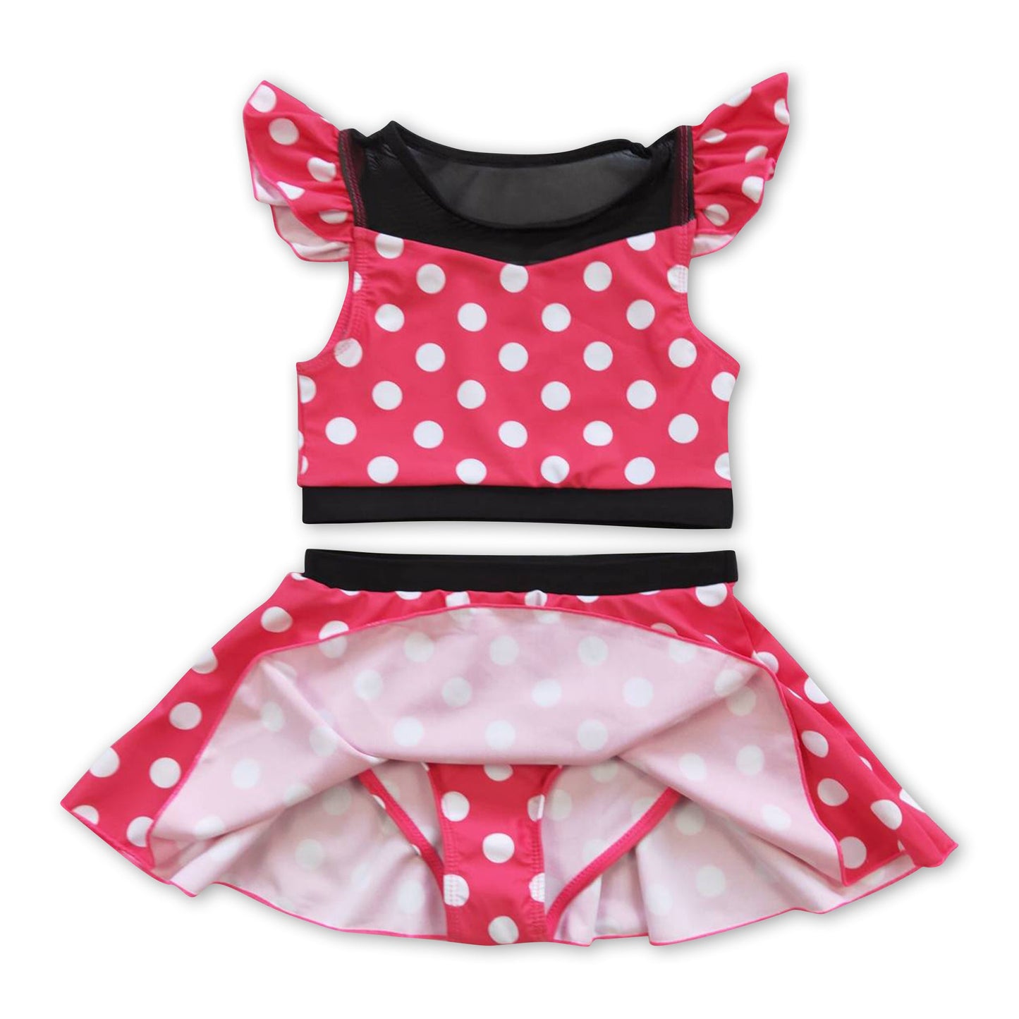 Red polka dots mouse 2 pcs lining girls swimsuit