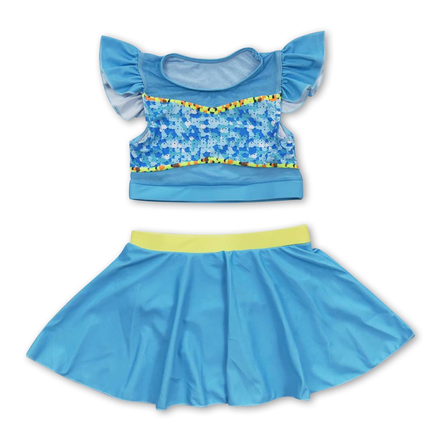 Blue 2 pcs lace lining princess girls swimsuit