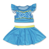 Blue 2 pcs lace lining princess girls swimsuit