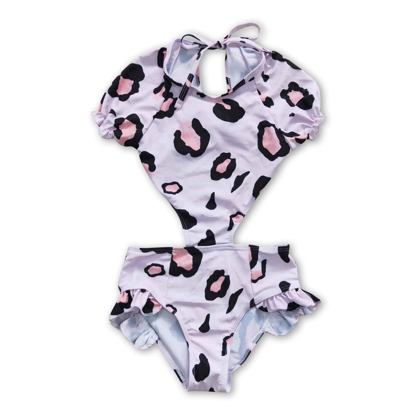 Short sleeves leopard one pc baby girls swimsuit