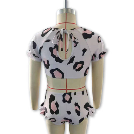 Short sleeves leopard one pc baby girls swimsuit