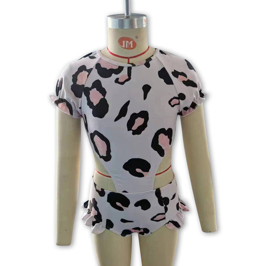 Short sleeves leopard one pc baby girls swimsuit
