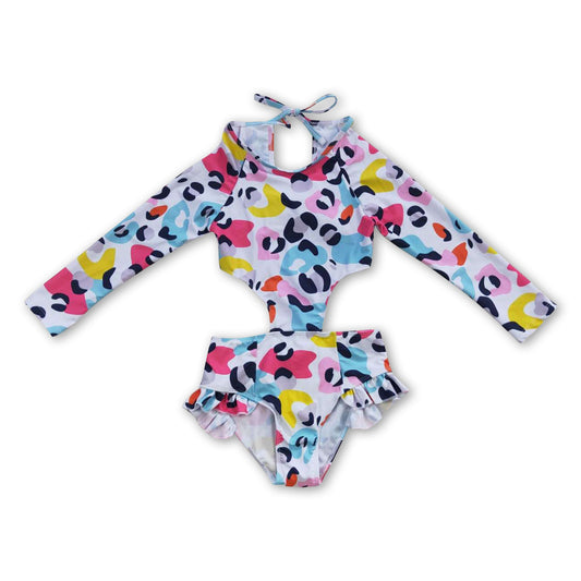 Short sleeves colorful leopard one pc baby girls swimsuit